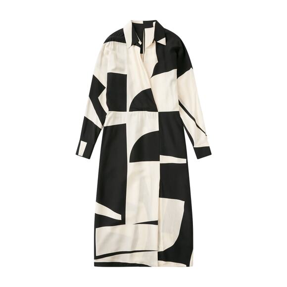 CLOSED Viscose and Silk Shirt Collar Faux Wrap Graphical Midi Size S NWT $655 - Picture 2 of 13